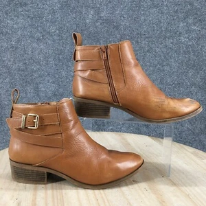 Sole Society Boots Womens 8.5 Hala Casual Side Zip Ankle Bootie Brown Leather - Picture 1 of 21