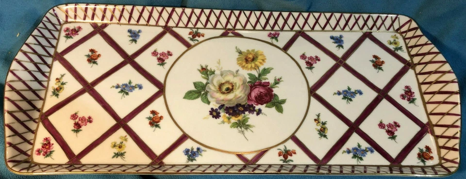 Porcelain - Peint a la main - Paris Royal - Cake Plate Tray - Gold edges - Image 1 of 4