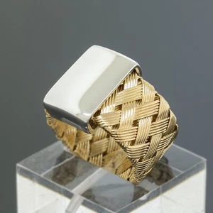 Roberto Coin Basket Weave Wide Band Ring Size 6.5 925 Sterling Silver/Gold-Tone - Picture 1 of 5