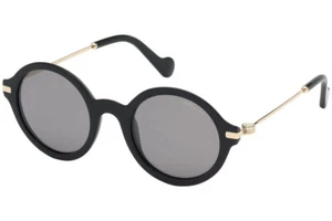 Authentic MONCLER ML0081 01A Shiny Black w/Gold, Smoke Lens Sunglasses (74-2) - Picture 1 of 7