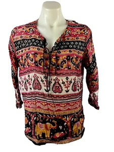 UNBRANDED Boho/70’s/Indian Silver Elephant Print Cotton Top Size 8-10-12 - Picture 1 of 8