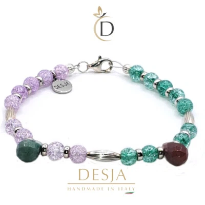 Bracciale pietra dura naturale Cristallo di rocca Agata indiana argento 925 - Immagine 1 di 2