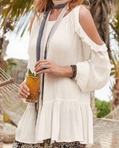Blusa BOHO Sundance L Brisas Susurradas Top Blanco Gasa Volantes Hombro Frío - Imagen 1 de 9