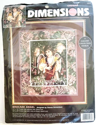 Dimensions BROCADE ANGEL 1497 Crewel Embroidery Kit Open Complete 1997 - Image 1 of 4