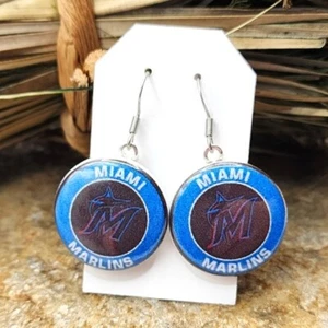 Miami Marlins Earrings Pro Baseball Souvenir Florida Marlins Dangle Jewelry - Picture 1 of 1