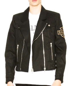 BALMAIN Black Denim Biker Jacket RRP £2300- Size IT 50 (UK Large) - Picture 1 of 13