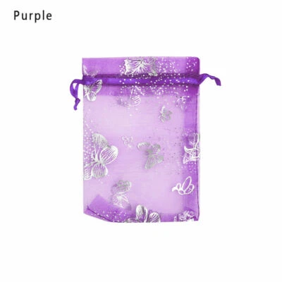 10pcs Purple Organza Medium Gift Bags Jewelry Bags with Silver Butterfly - Image 1 of 2