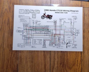 Honda Trail CT110 1986 - Diagrama de arnés de cableado laminado a color 11x17 ¡Bonito! - Imagen 1 de 2