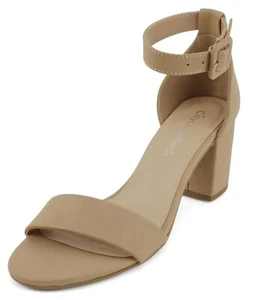 Classified Women Low Chunky Heel Sandals Open Toe Ankle Strap CAKE Natural Beige - Picture 1 of 5