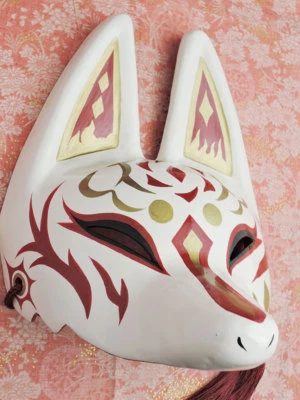 New Japanese fox half mask motif " Sun " Hand made Antique F/S - Image 1 of 4