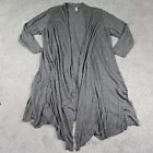 Catherines 3X Gray Long Duster Cardigan Waterfall Drape Open Front 3/4 Sleeve