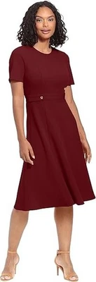 London Times Women's Puff-Sleeve Tab-Detail Fit & Flare Dress - Plum - 14 - Image 1 of 4