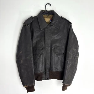 Vintage Schott NYC Leather Bomber Flight Bomber Jacket IS-674-MS Black - Size 42 - Picture 1 of 12
