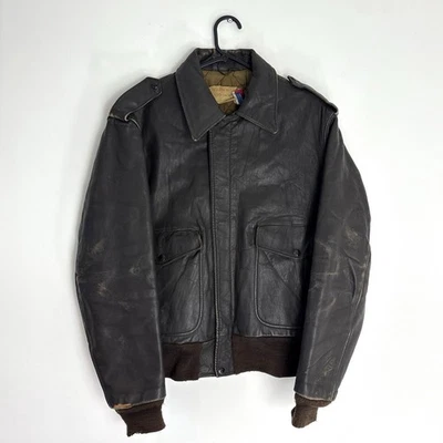 Vintage Schott NYC Leather Bomber Flight Bomber Jacket IS-674-MS Black - Size 42 - Image 1 of 4