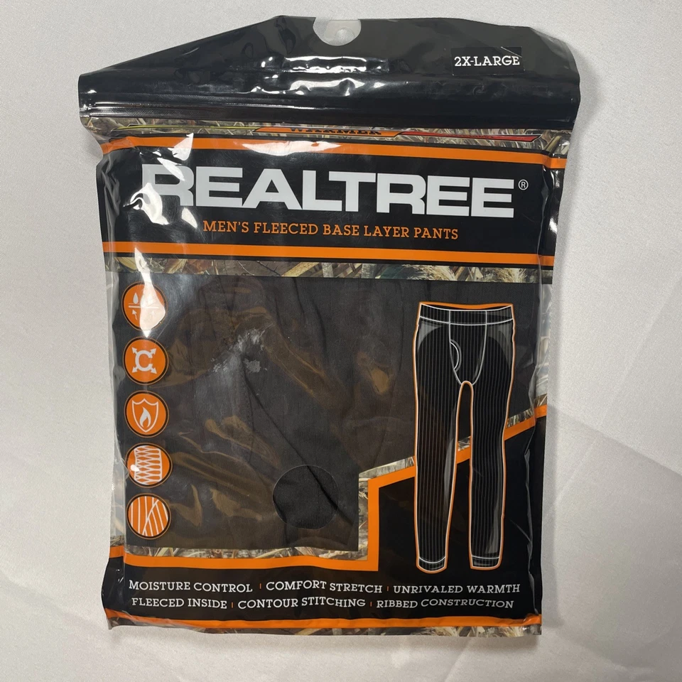 Realtree Mens Fleeced Base Layer Pants - Black XXL - New - Image 1 of 4