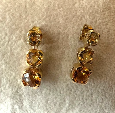 Pendientes de citrino enchapados en oro de 14K de plata de ley Foto 1 de 4