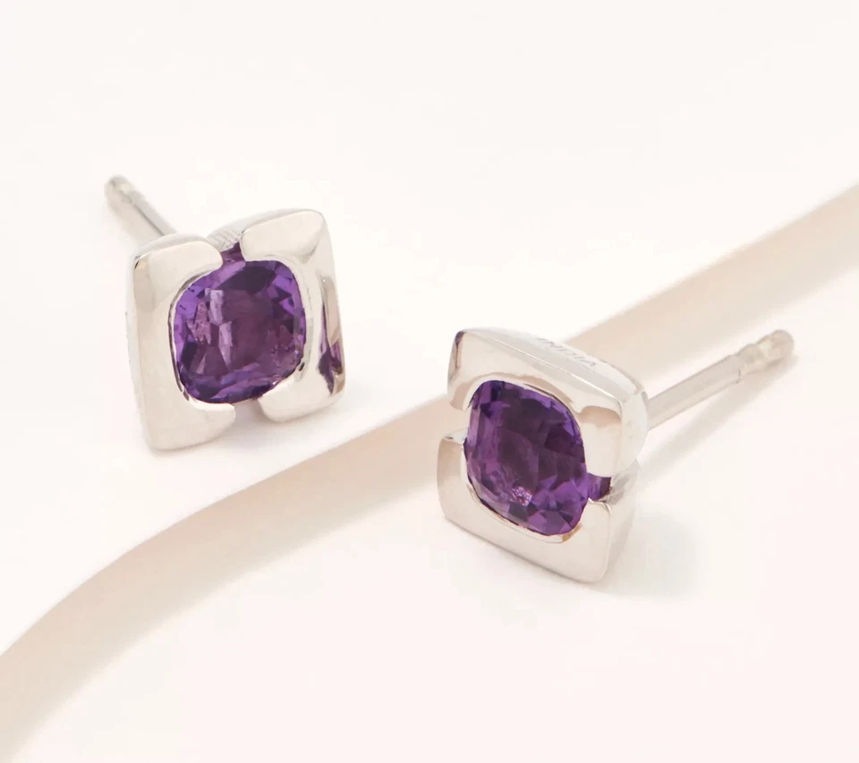 Affinity Gems Cushion Cut Gemstone Amethyst Stud Earrings, Sterling Silver - Image 1 of 1