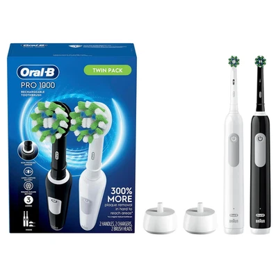 Oral-B Pro 1000 CrossAction Electric 2 2 штуки (упаковка из 1), черный и белый - Изображение 1 из 4