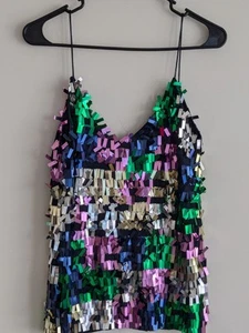 Zara Glitzer Pailletten Camisole Cami Party Preppy Club Skater Tank Top MEDIUM - Bild 1 von 8