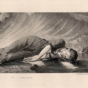 WOMAN ON BEACH & WAVES – Seaside Storm Seascape 1885 Antique Engraving - Picture 1 of 2