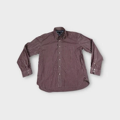 Tommy Hilfiger Red Stripe Long Sleeve 80's Two Ply Button Down Shirt Mens XL - Image 1 of 4