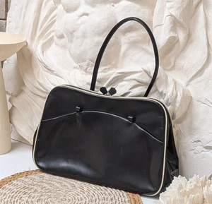 Vintage Prada Black Calf Frame "Box"Bag Kiss-Lock Dual Shoulder Bag - Picture 1 of 24