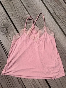Y2K Look Lace Detail Babydoll Pink Ribbed Womens Cami Sz Xl Fairy Grunge - Picture 1 of 2