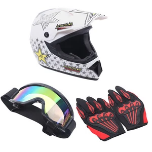 Off-Road Dirt Bike Racing ATV Protect Motocross Youth Helmet+Goggles+Gloves Kit - Picture 1 of 16
