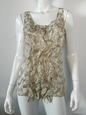Rachel Zoe Sleeveless Ruffle Blouse Ivory Gold Size 6 Silk - image 1 of 4