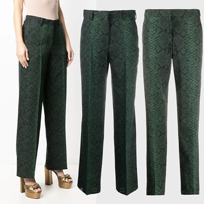 DRIES VAN Noten 4-US 36-FR 绿色蛇皮印花羊毛长裤全新带标签 975 美元 — 第 1/4 张图片