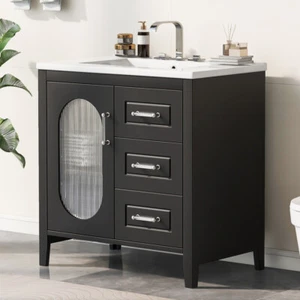 30" Bathroom Vanity with Sink, Cabinet, 2 Drawers & Door, Adjustable Shelf - Picture 1 of 24