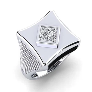Fabulous 1.25CT Princess Cut White Sapphire In 935 Silver Men's Wedding Ring - Picture 1 of 8