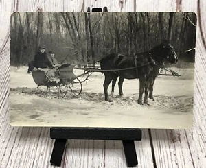 RPPC Sled Sleigh in Snow Horses Vintage Real Photo Postcard - Picture 1 of 4