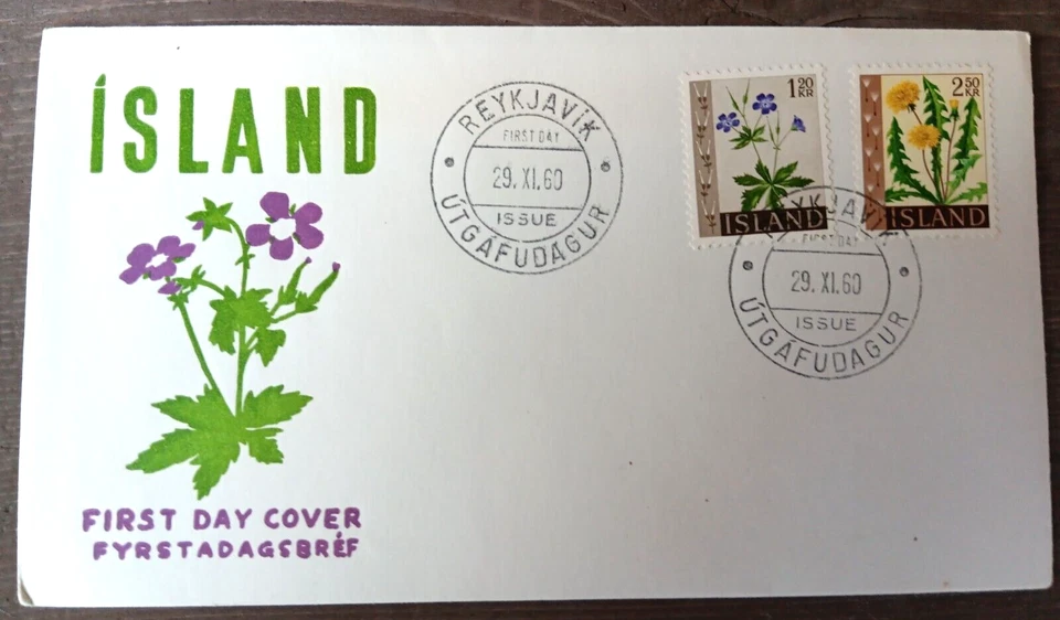 ICELAND 1960 FLOWERS SET COMPLETE  FDC UNADDR - Image 1 of 1