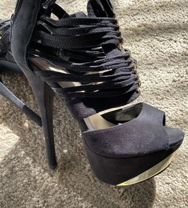 High Heel Platform Women Shoes Black & Gold Size 6 Great Condition - Bild 1 von 8