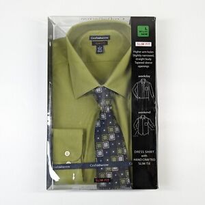 Croft & Barrow Green Men's Dress Shirt &  Slim Tie 16 1/2 - 17 34/35 Size L