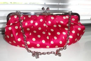 Nine West Red Mix 100% Satin Silk Polka Dot Clutch, Shoulder Bag & Chain Strap - Picture 1 of 14