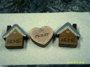 Handmade Set of 3 Wooden Home /Sweet /Home Decorations Approx 2.5" x 2.5" x 3/4" - Picture 1 of 2