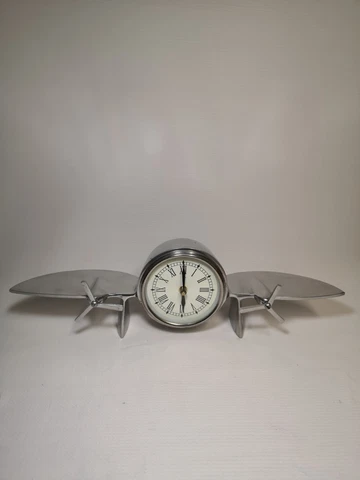 Vintage DC Airplane Aircraft Desk Shelf Clock Quartz Aluminum Taiwan Tested! Cover