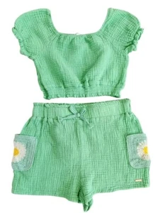 TAHARI Girls Sz 10 Green Gaze 2 Piece Set Blouse And Shorts - Picture 1 of 5