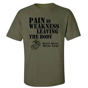 Camiseta USMC Pain is Weakness Leaving the Body de manga corta en verde militar - Imagen 1 de 1