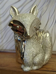 Bath & Body Works Gold Glitter Fox Ceramic Pedastal 3-Wick Candle Holder - Picture 1 of 5