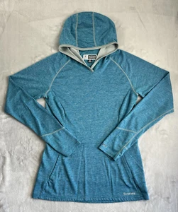Simms Hooded Shirt Women Blue Small Solar Flex UPF50 Insect Shield Thums Holes - Picture 1 of 17