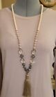 Nakamol Signed Mix Mineral Stone Crystal Tassel Pink Gray Bead Necklace