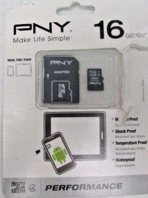 New PNY Performance 16GB MicroSDHC with Adapter damaged package - Image 1 of 2