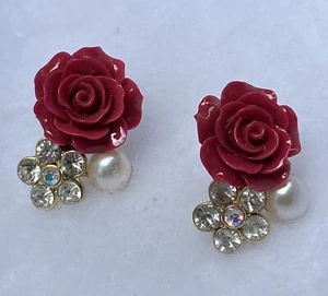 Rosenstecker Ohrringe Goldton AB Strass Blume Kunstperle siehe Foto & Lesen - Bild 1 von 4