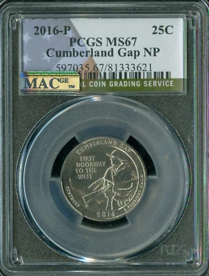 2016 P CUMBERLAND GAP FLAG QUARTER PCGS MS67 PQ 2ND FINEST MAC  SPOTLESS . - Image 1 of 4