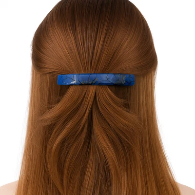 Unique Blue & Gold 4 Inch Glass Barrette - Handmade Hair Clip for Women - Image 1 of 4