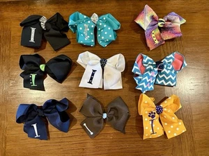 Lot Of 9 Monogrammed “I” Bows For Girls In Assorted Colors/Designs - EUC - Picture 1 of 5