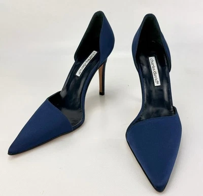 Charles David Perry Heel Women Shoes Size 8 B Jaden Blue Satin 5253 - Spain - Image 1 of 4